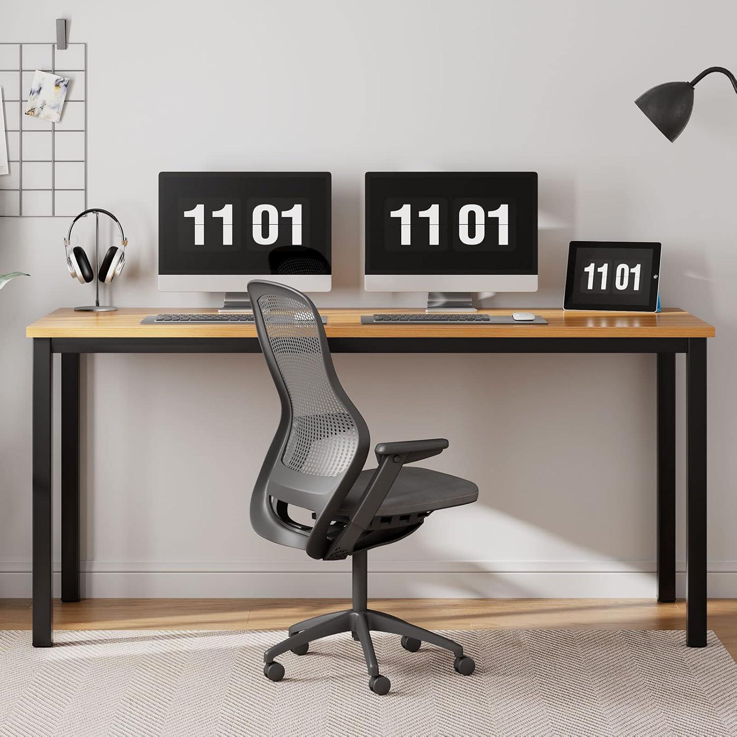 Schreibtisch 120x60x75 cm PC Workstation Teak Schwarz E1 festes Holz