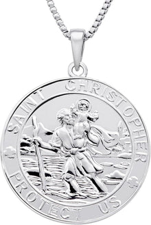 Heiliger Christophorus Schutzpatron Halskette 925 Silber Runde