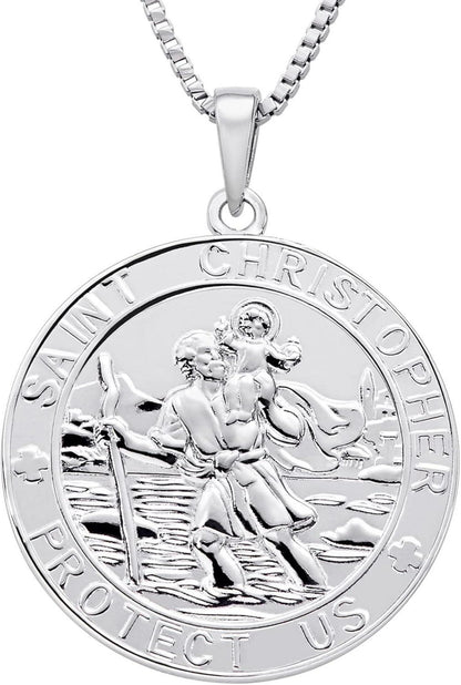 Heiliger Christophorus Schutzpatron Halskette 925 Silber Runde