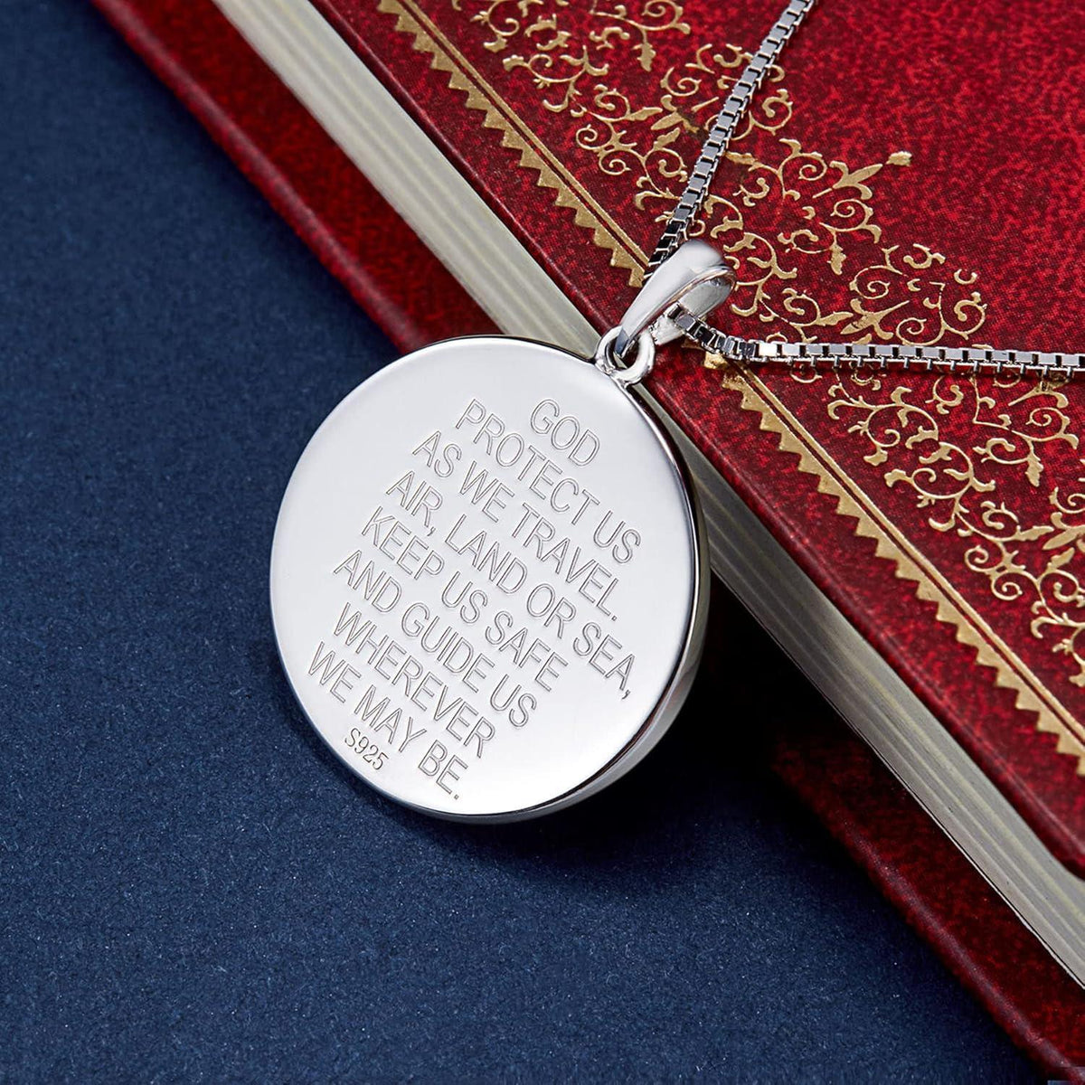 Heiliger Christophorus Kette 925 Sterling Silber, Schutz Talisman, 18 Zoll