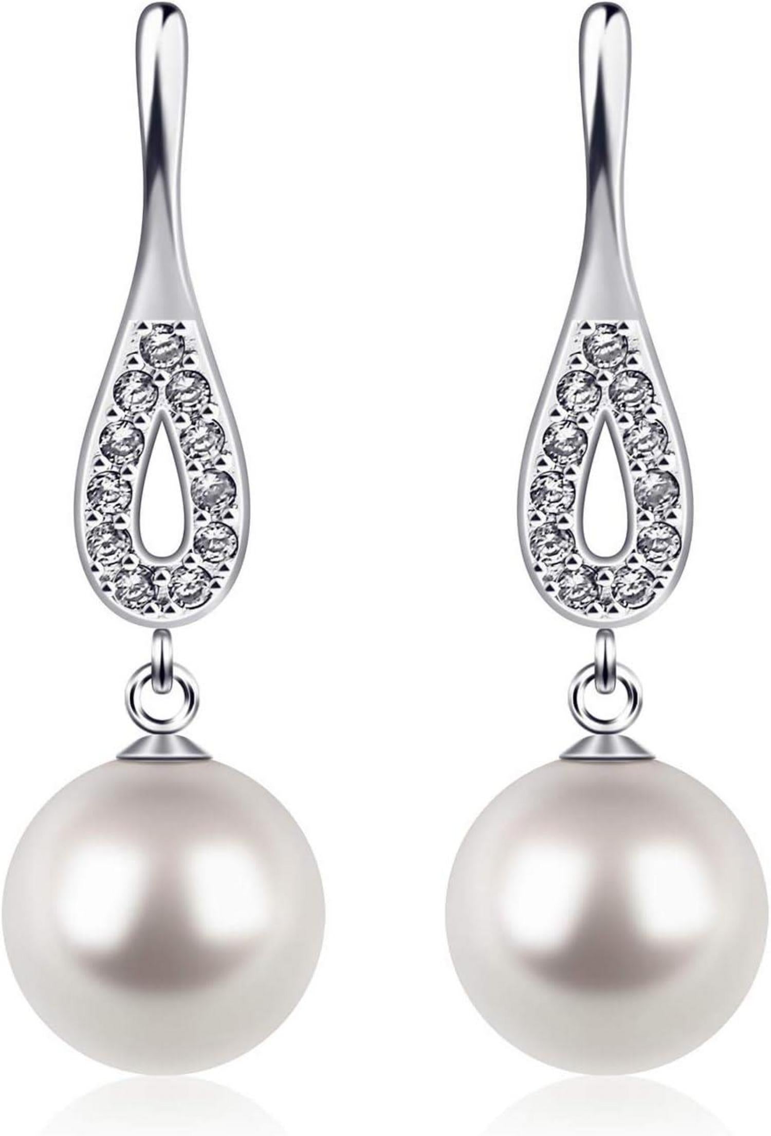 Perlen Ohrringe Silber 925 Perle CZ Diamant Ohrringe Damen 8mm