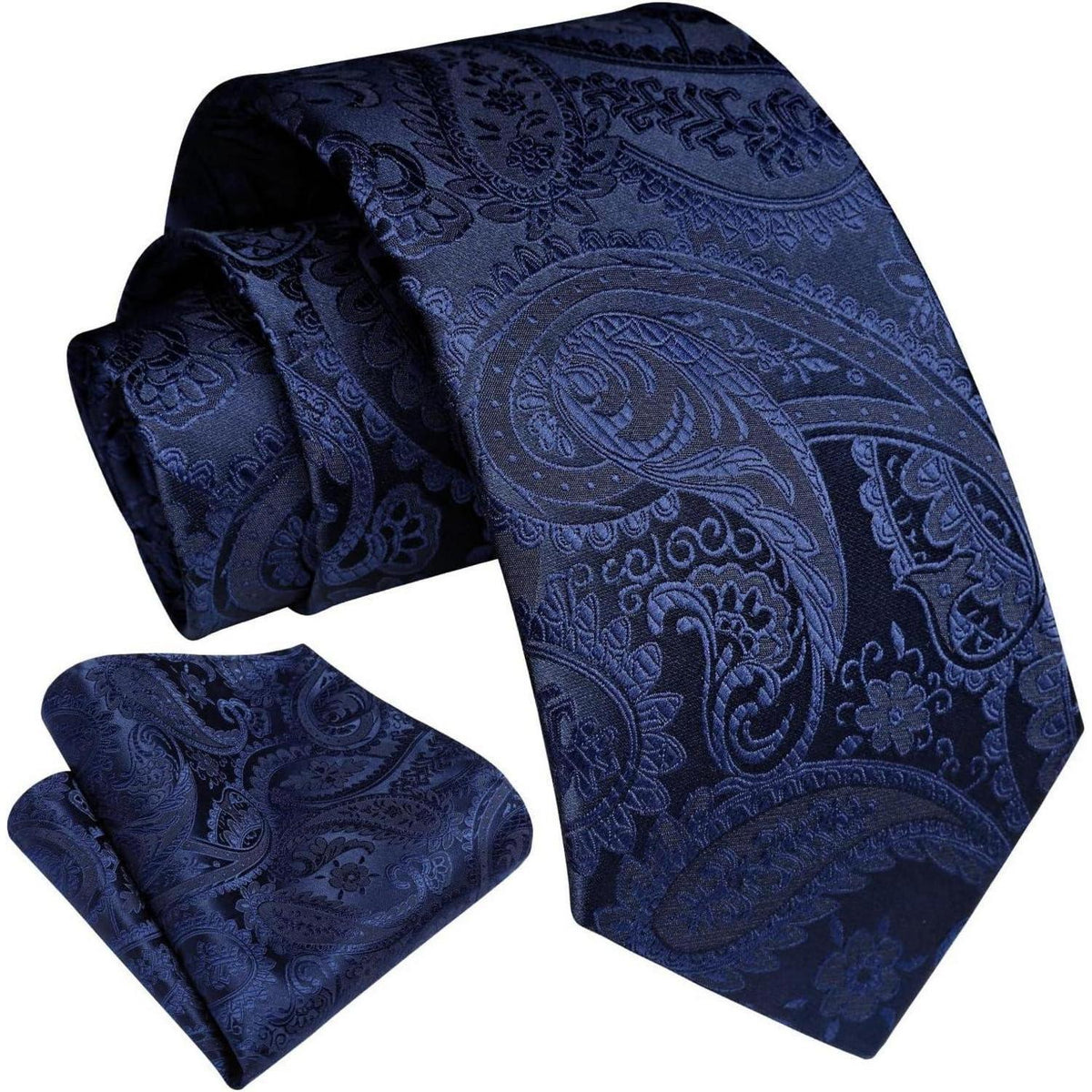 Herren Krawatten-Set mit Einstecktuch, Paisley, Dunkelblau