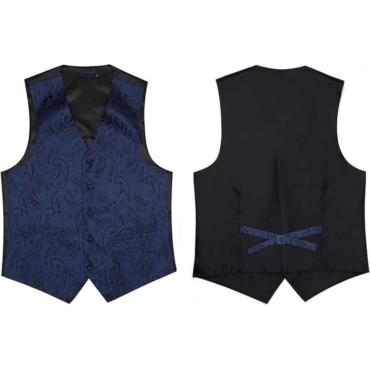 Herren Anzugweste Set Paisley Krawatte Einstecktuch Marine XXL