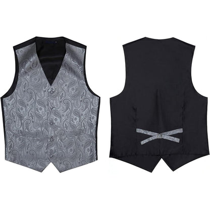 Herren Anzugweste mit Krawatte & Einstecktuch, Paisley Floral Grau