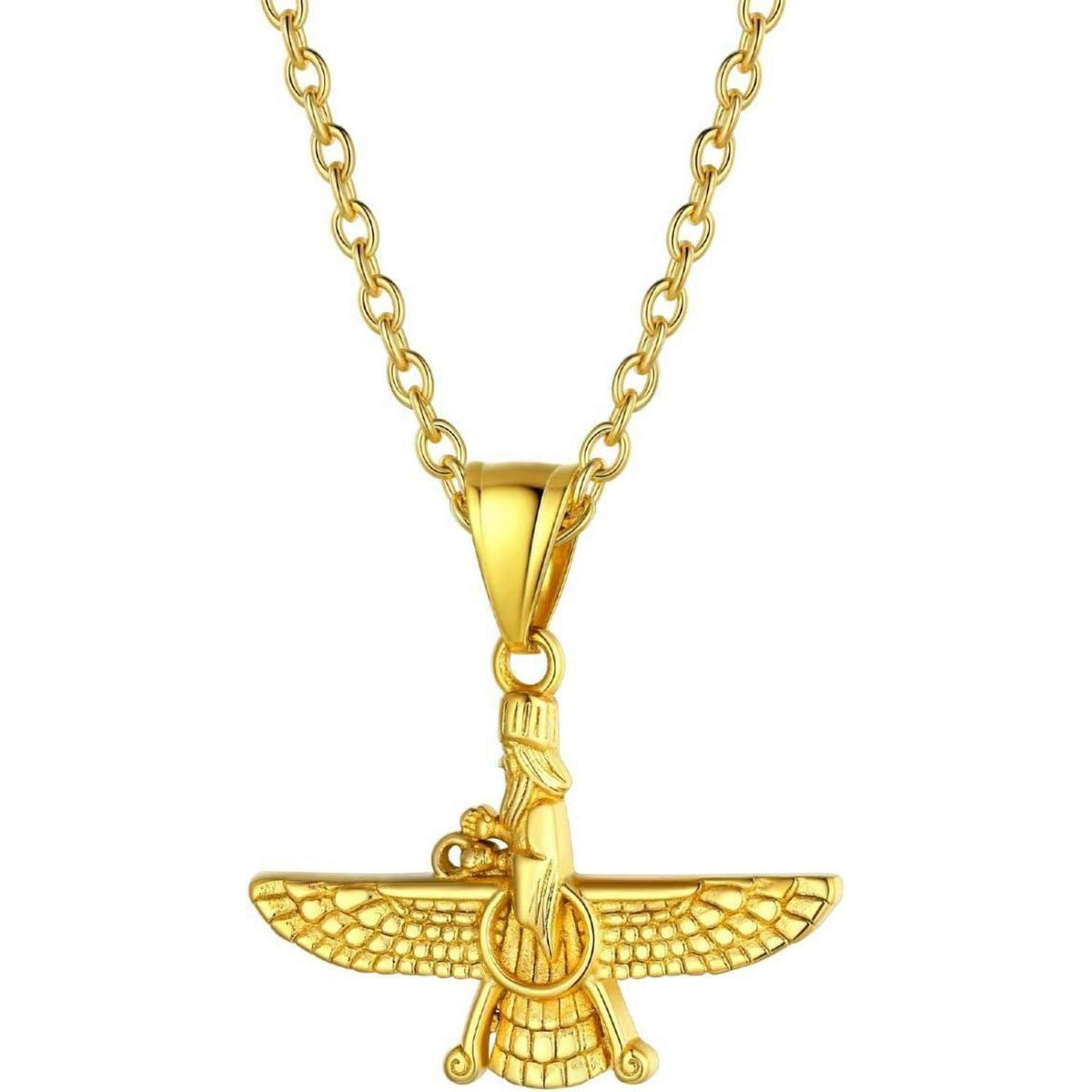 Herren Damen Halskette Faravahar Anhänger Edelstahl Gold vergoldet