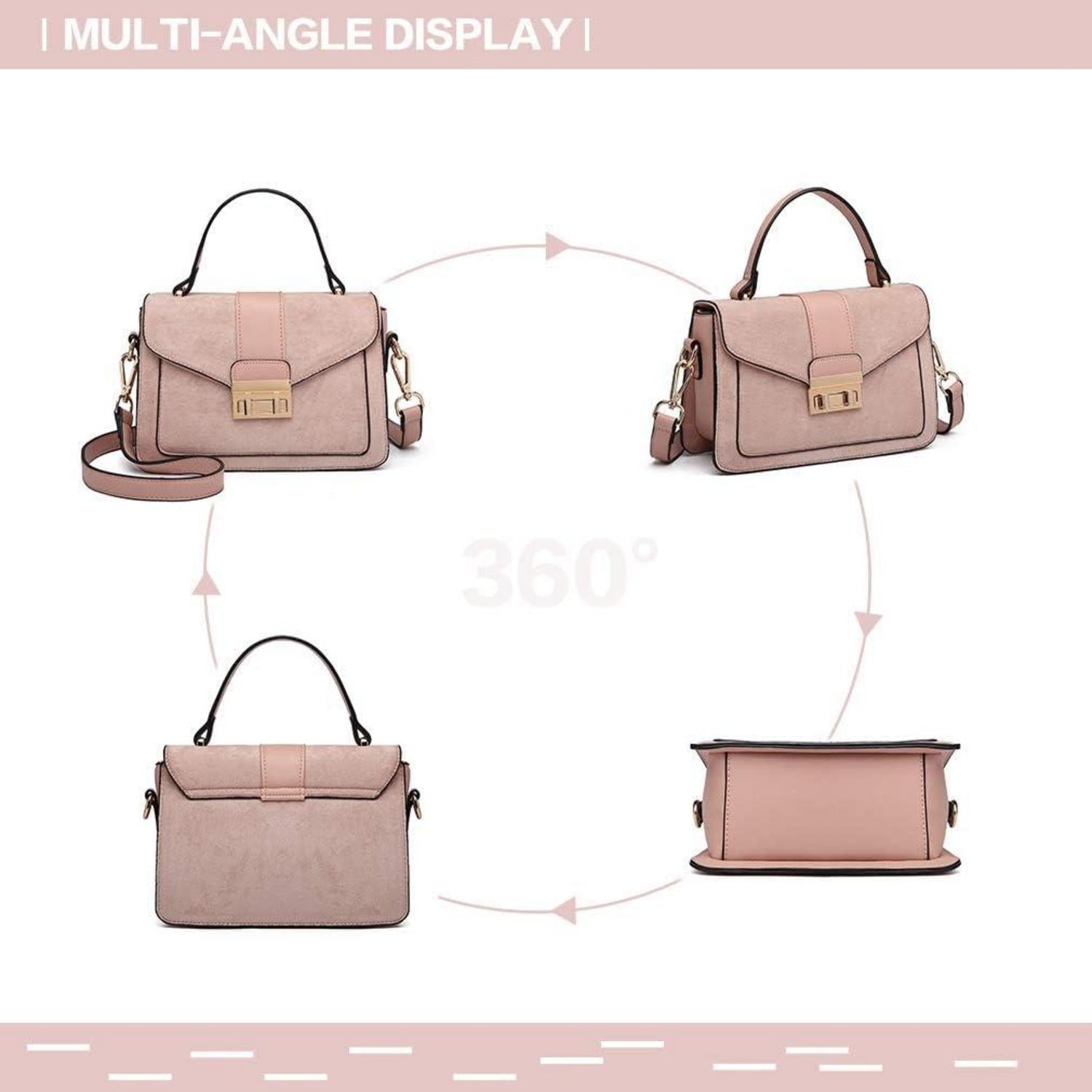 Miss Lulu Damen Handtasche Leder Kleine Umhängetasche Schultertasche Goldfarben Henkel