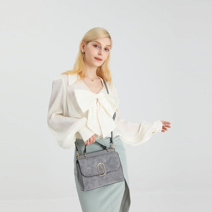 Elegante Damen Schultertasche Kunstleder Grau