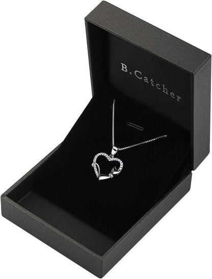 Kette Herz Katze 925 Sterling Silber Zirkonia Geschenk 45CM