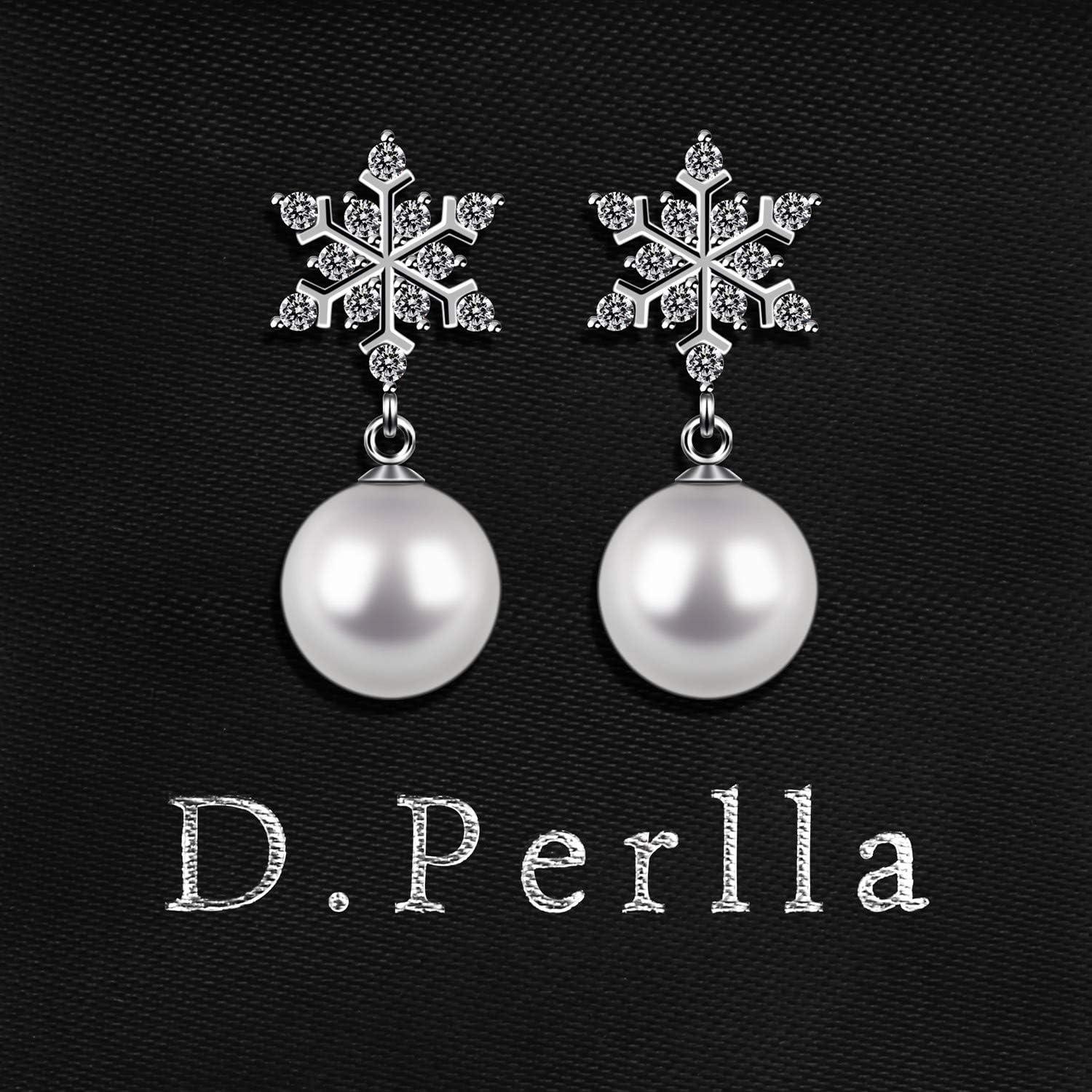 D.Perlla Damen Ohrringe Schneeflocke mit Perle 925 Silber für modische Frauen