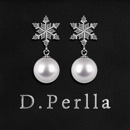 D.Perlla Damen Ohrringe Schneeflocke mit Perle 925 Silber für modische Frauen