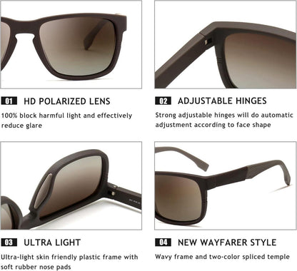 Polarisierte UV400 Sonnenbrille, Flexibler Arm, Federscharnier