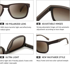 Polarisierte UV400 Sonnenbrille, Flexibler Arm, Federscharnier