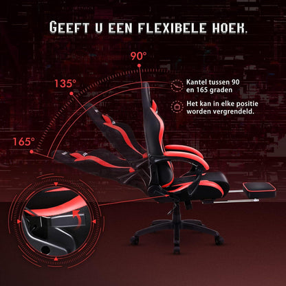 Ergonomischer Gaming Stuhl mit Massage Lordosenstütze und Fußraste - Schwarz/Rot