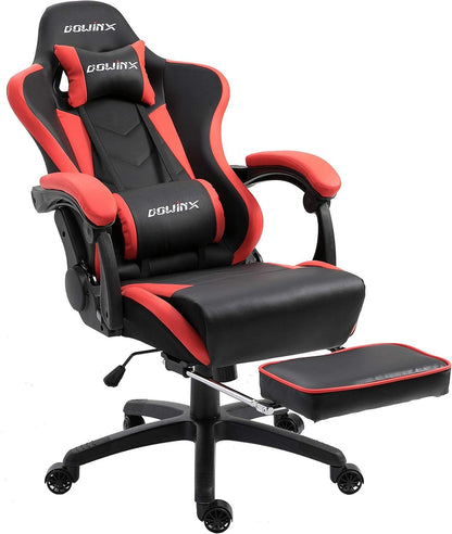 Ergonomischer Gaming Stuhl mit Massage Lordosenstütze und Fußraste - Schwarz/Rot