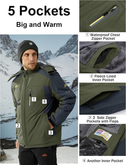 MAGCOMSEN Herren Winter Fleecejacke Outdoor Winddicht Wasserdicht S Armeegrün