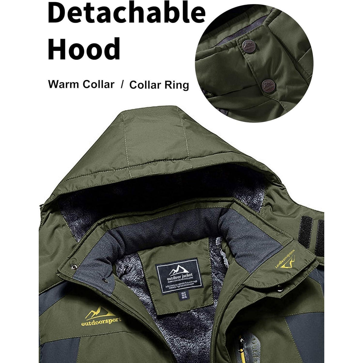 Herren Fleece Skijacke Winter Warm Gefüttert Winddicht Armeegrün