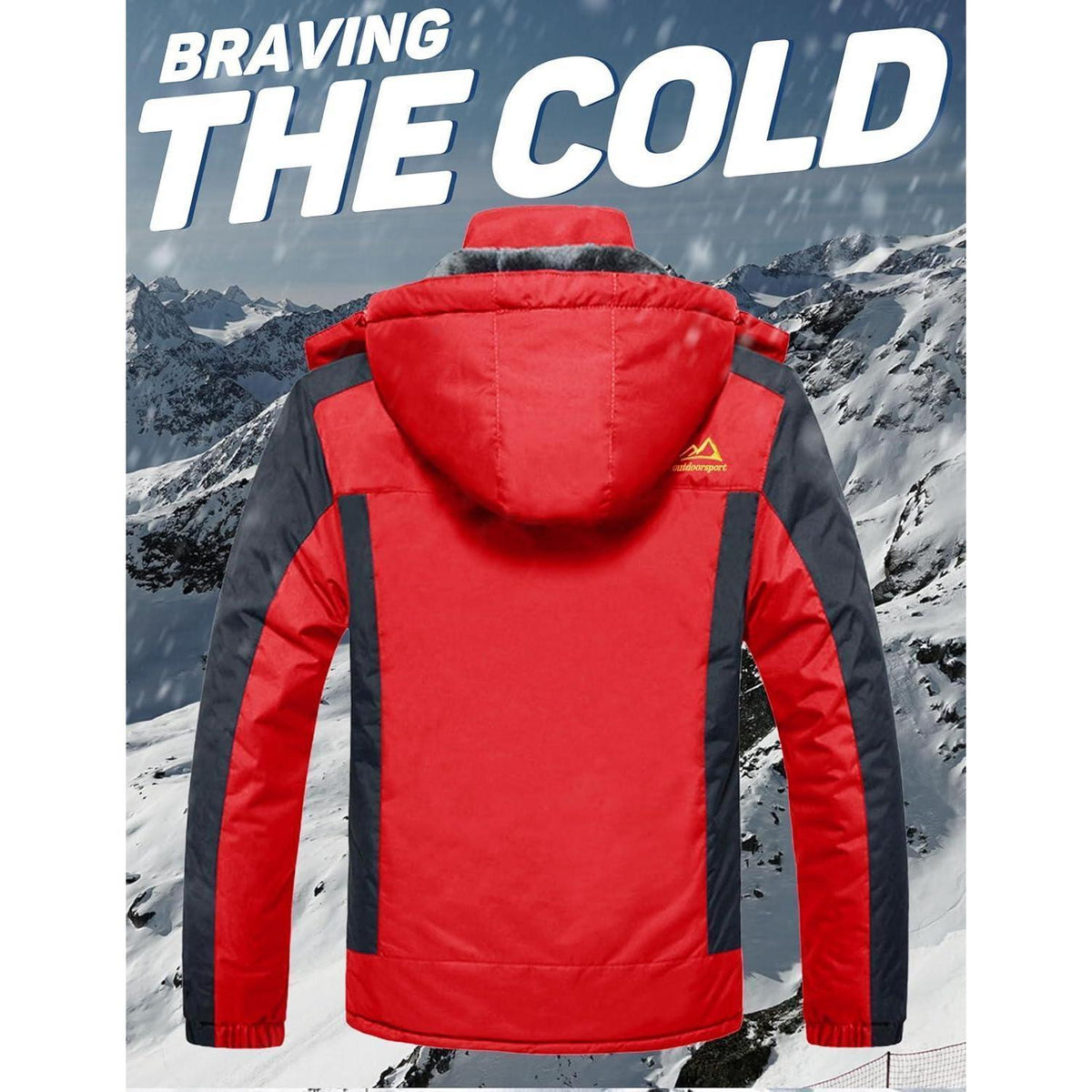 Herren Fleece Skijacke Winter Warm Gefüttert Winddicht Rot
