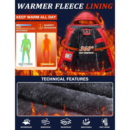 Herren Fleece Skijacke Winter Warm Gefüttert Winddicht Rot