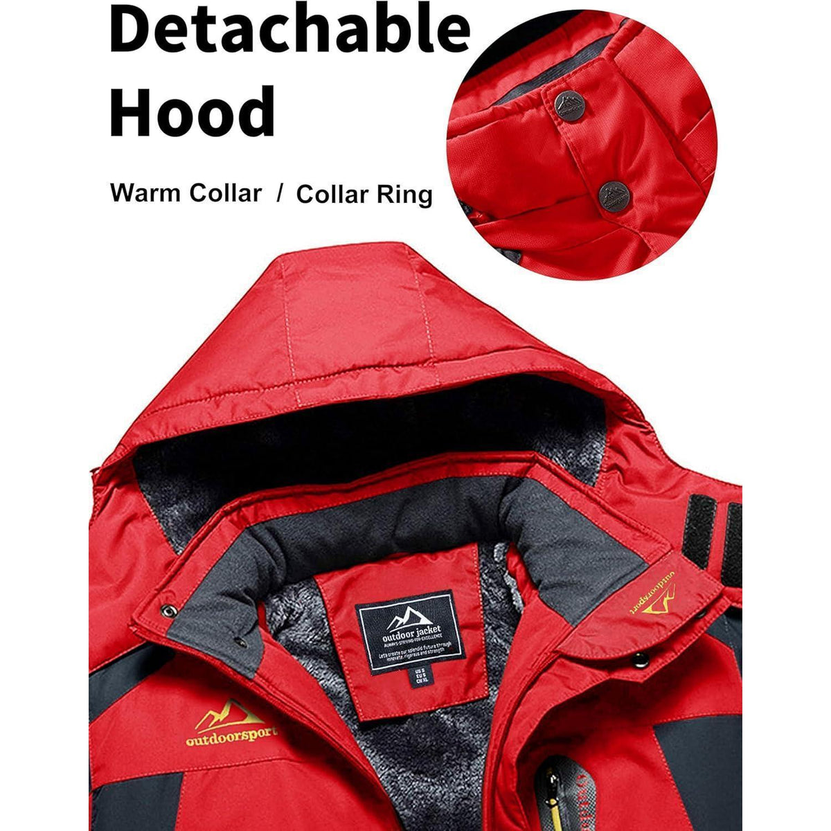 Herren Fleece Skijacke Winter Warm Gefüttert Winddicht Rot L