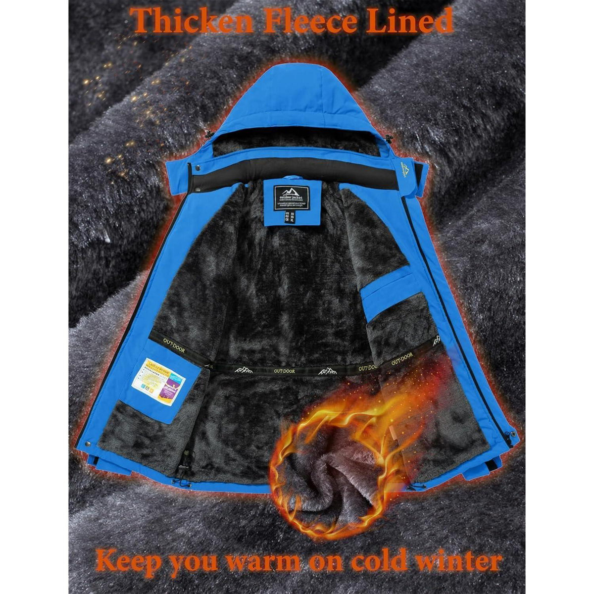 Herren Fleecejacke Winter Warm Gefüttert Skijacke Blau M