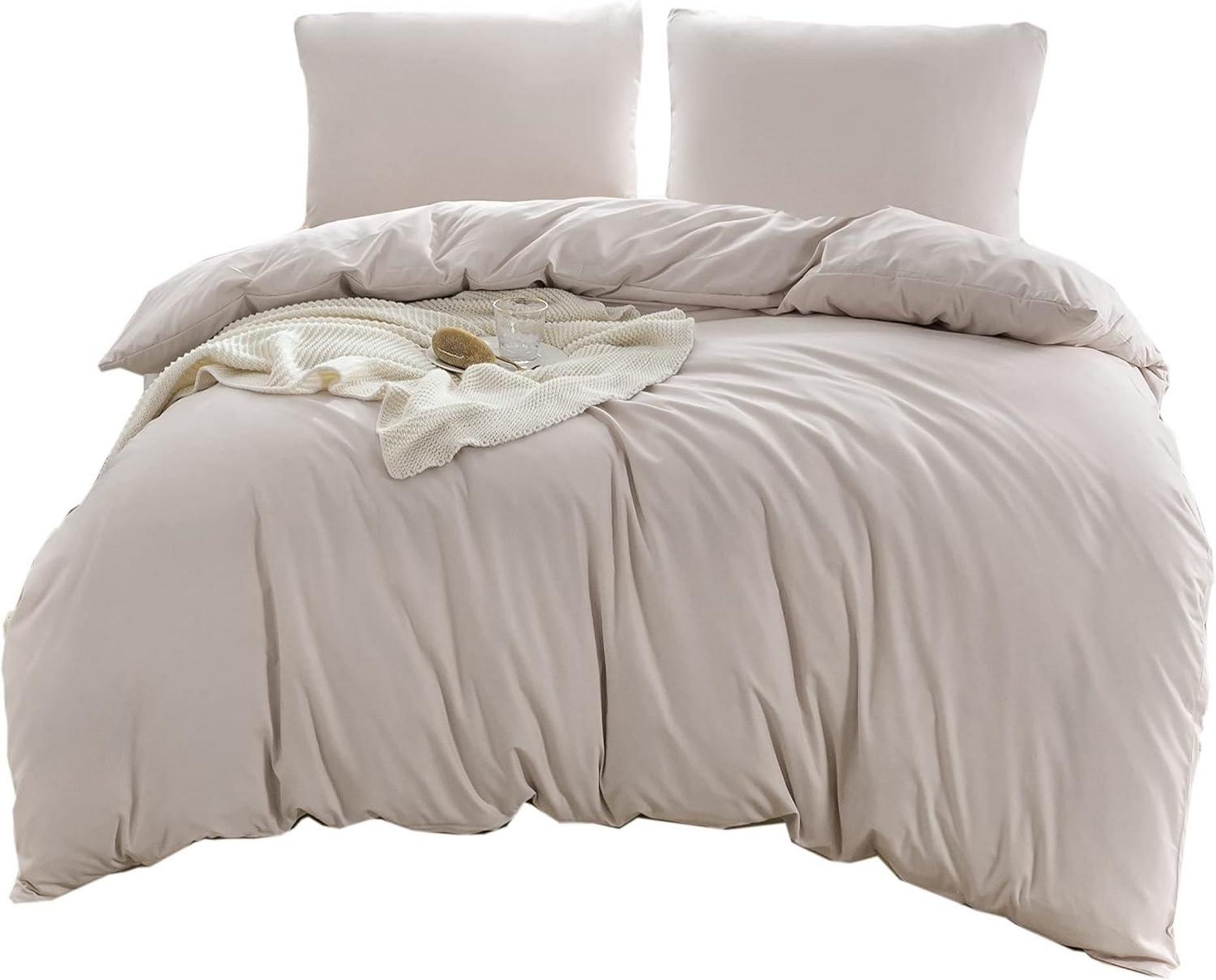 Bettwäsche Microfaser 1 Bettbezug 200x200cm + 2 Kissenbezug 80x80cm Beige