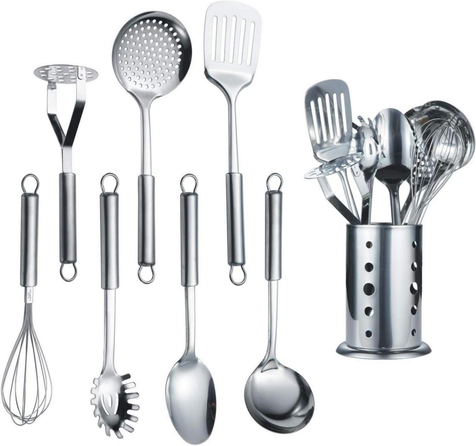Edelstahl Kochset 7-teilig mit Ständer und Utensilien-Set