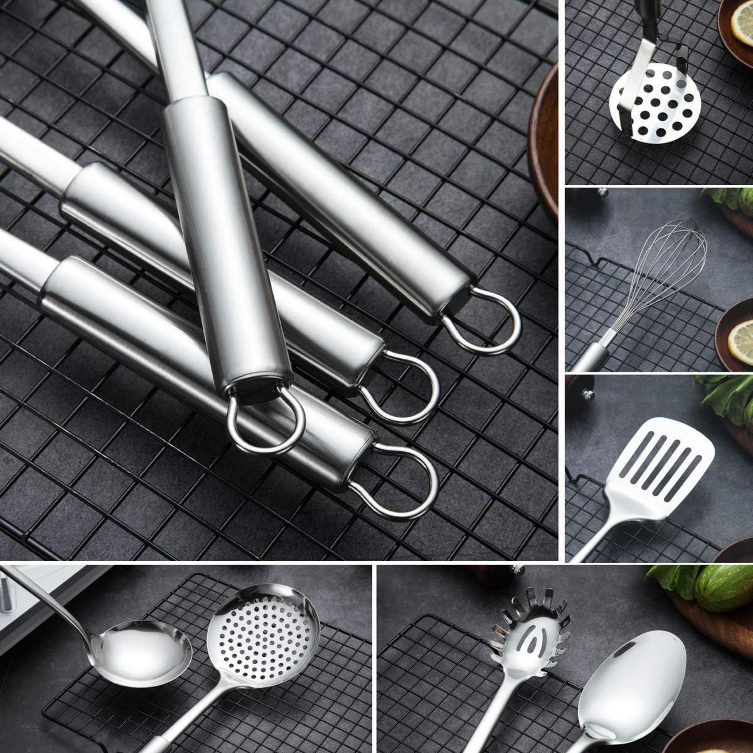 Edelstahl Kochset 7-teilig mit Ständer und Utensilien-Set