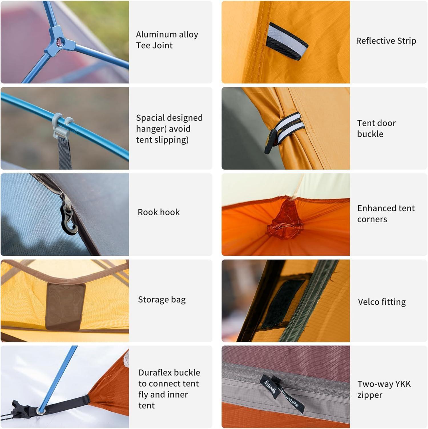 Ultraleichtes Campingzelt 2 Personen Wasserdicht Orange 4 Saison Naturehike