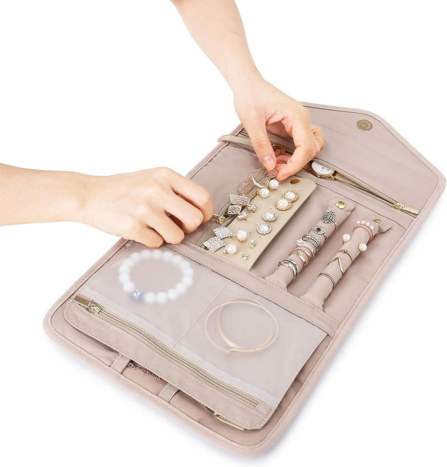 Schmuck Organizer Tasche Rosa für Reise - Platz für Ringe, Ohrringe, Halsketten & Uhren