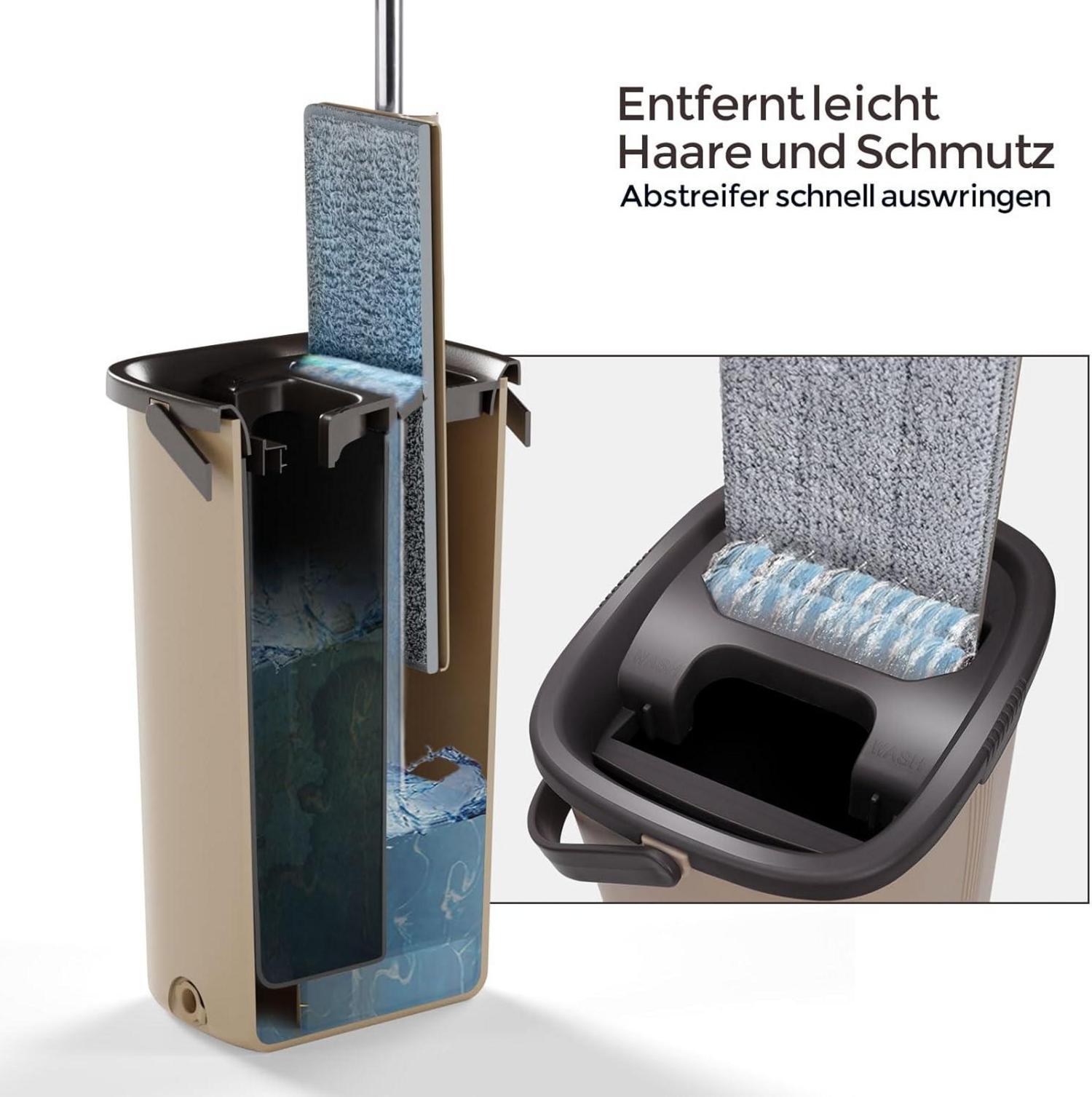 Wischmopp Set mit Eimer und 6 Mikrofaser Wischpads