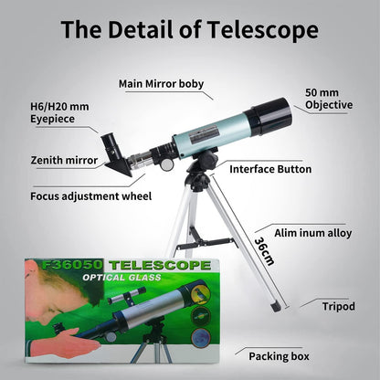 Kinder Teleskop Astronomisches Set 360/50mm Refraktor Stativ