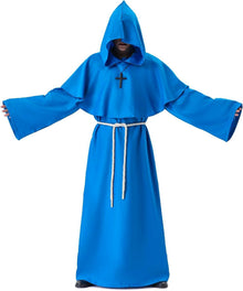 Mönch Robe Halloween Kostüm Kapuze Mittelalter Männer Blau