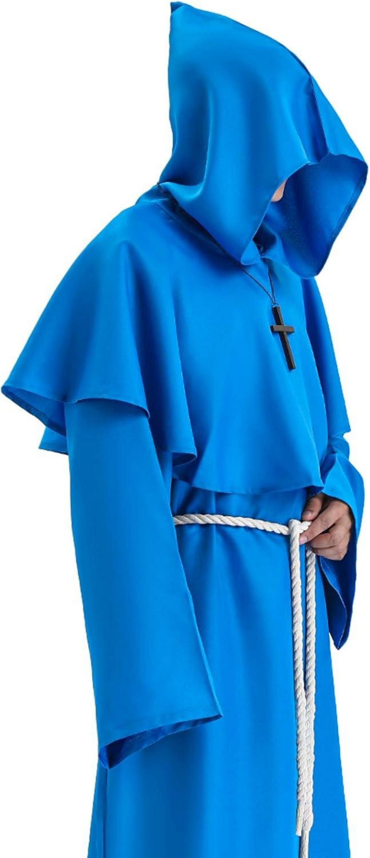 Mönch Robe Halloween Kostüm Kapuze Mittelalter Männer Blau