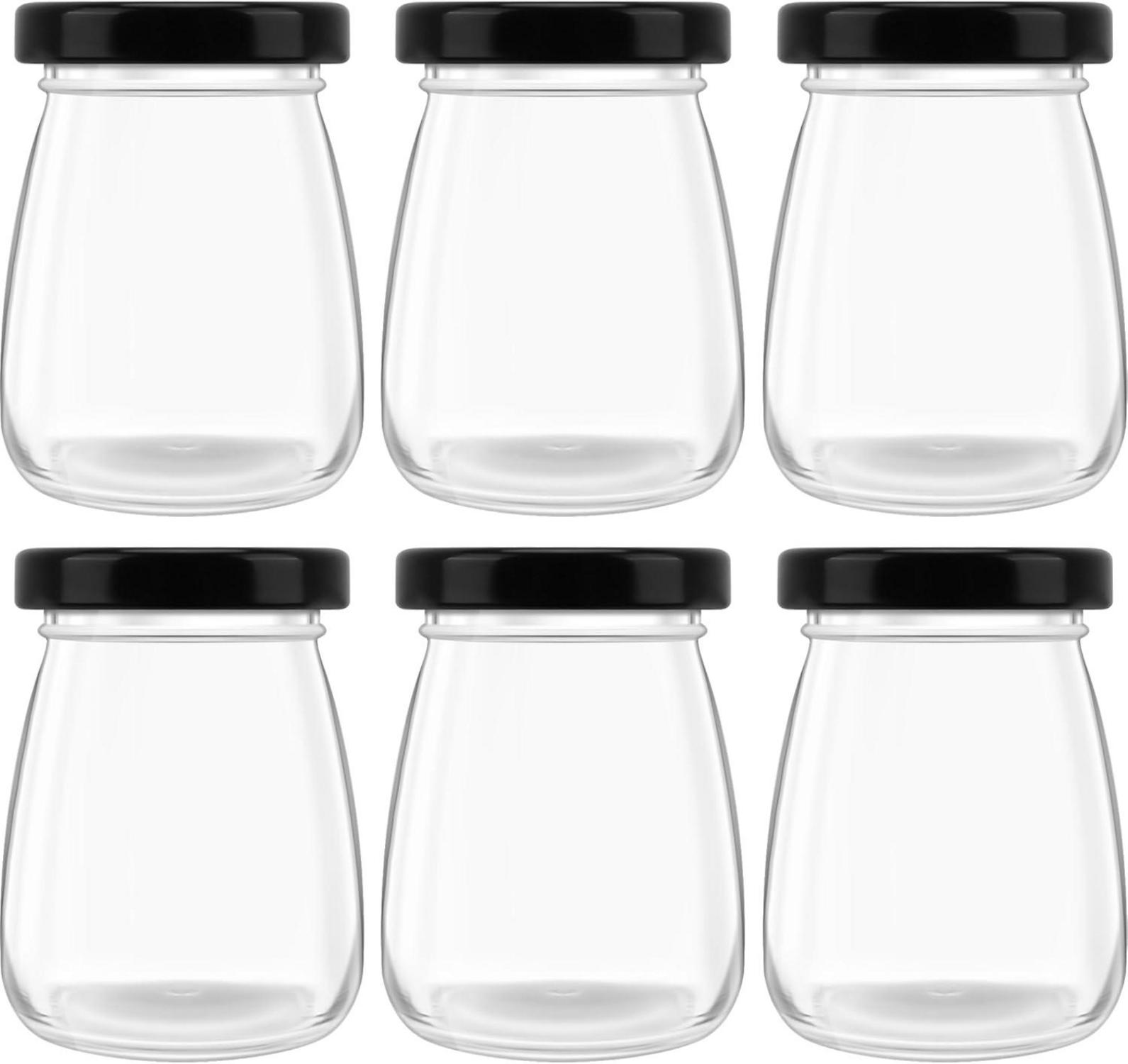 6er Pack klare Glasflaschen mit schwarzen Deckeln, 100ml