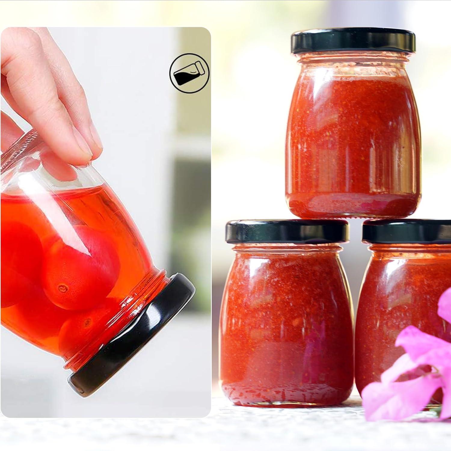 6 x 100 ml Glasflaschen mit schwarzen Deckeln für Joghurt & Pudding