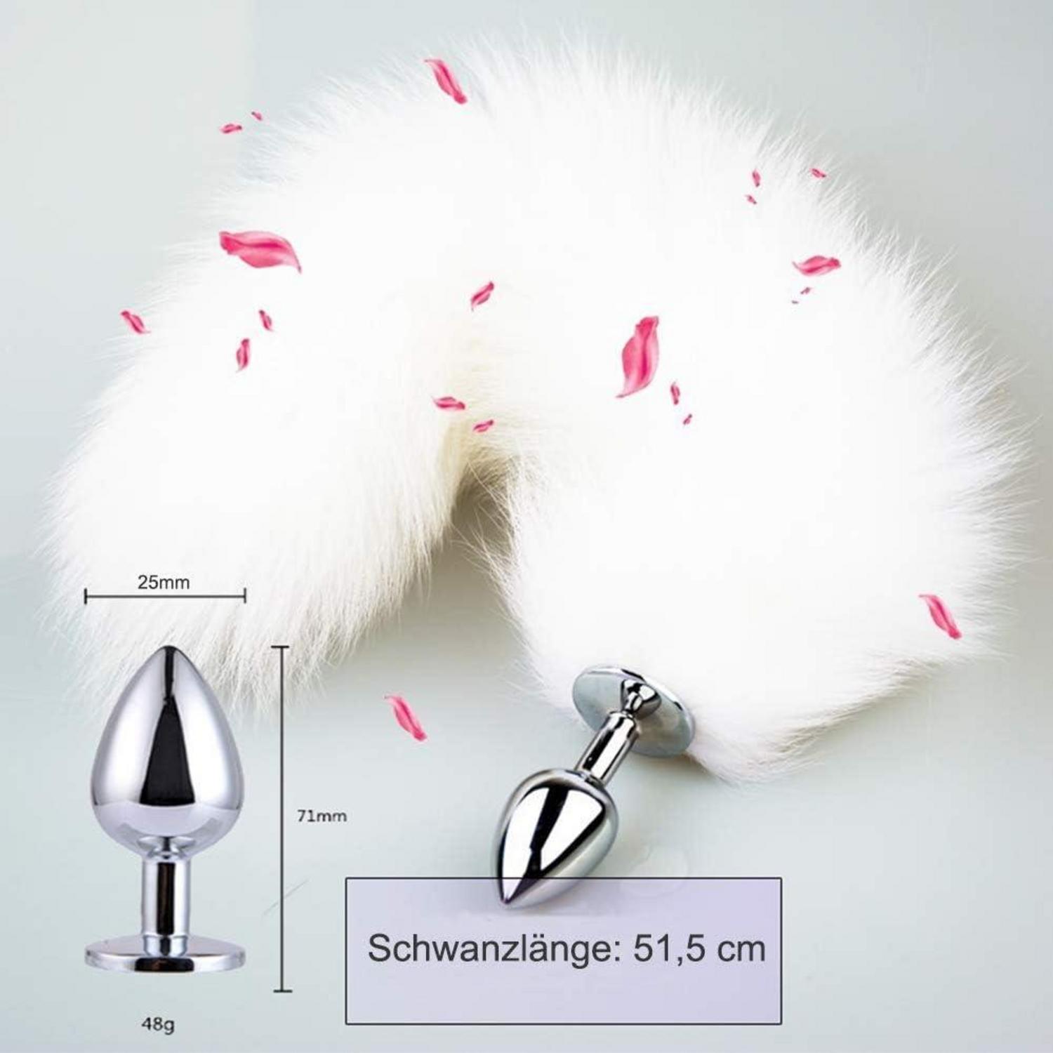 Analplug Edelstahl mit Fuchsschwanz Ø25mm weiß Erotik