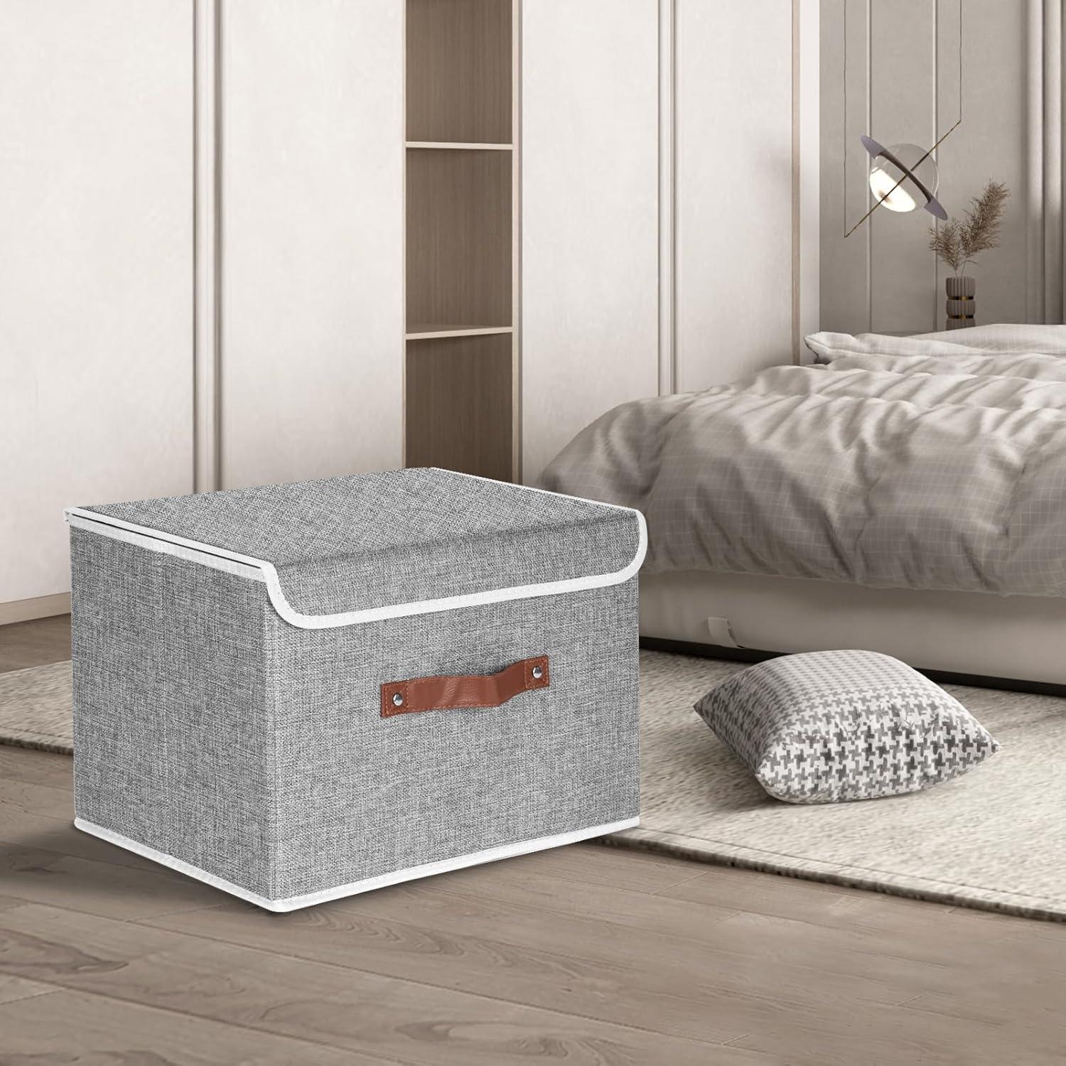 Aufbewahrungsbox mit Deckel Stoff Waschbar Kisten 38x25x25 cm 2er Set Grau