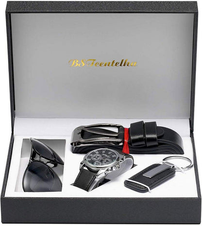 BSTcentelha Herren Geschenkset Uhr Gürtel Schlüsselanhänger