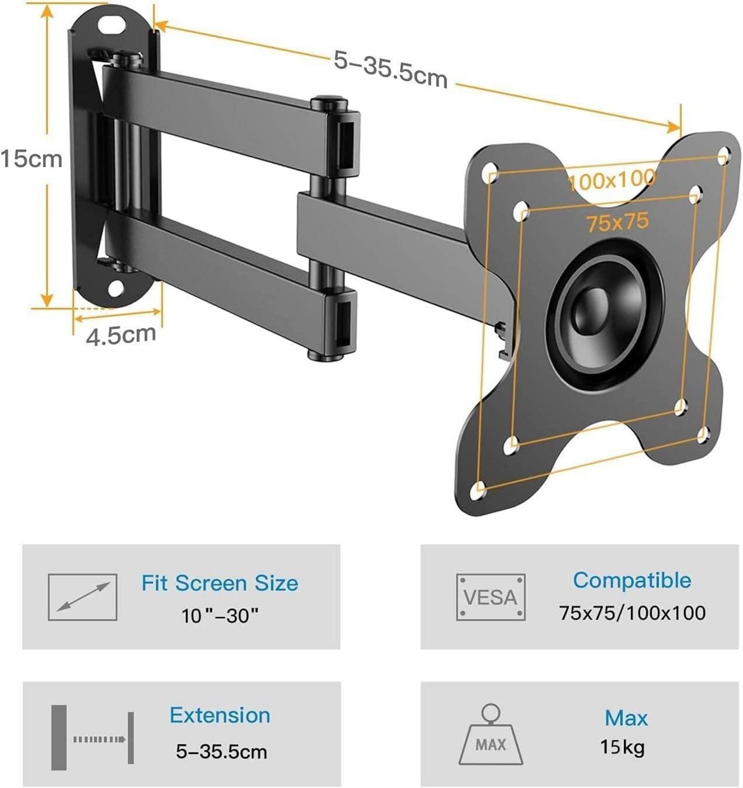 TV Wandhalterung Schwenkbar Neigbar Drehbar 10-30 Zoll 15Kg VESA