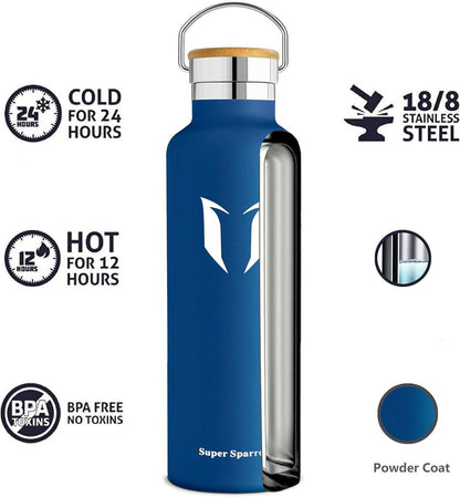 Super Sparrow Edelstahl Trinkflasche 750ml Kohlensäure Sport Fitness
