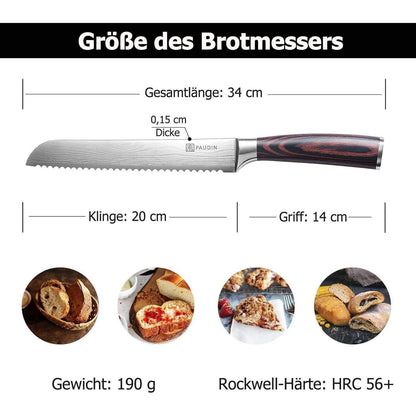 Brotmesser Profi 20 cm Edelstahl Küchenmesser Holz Griff