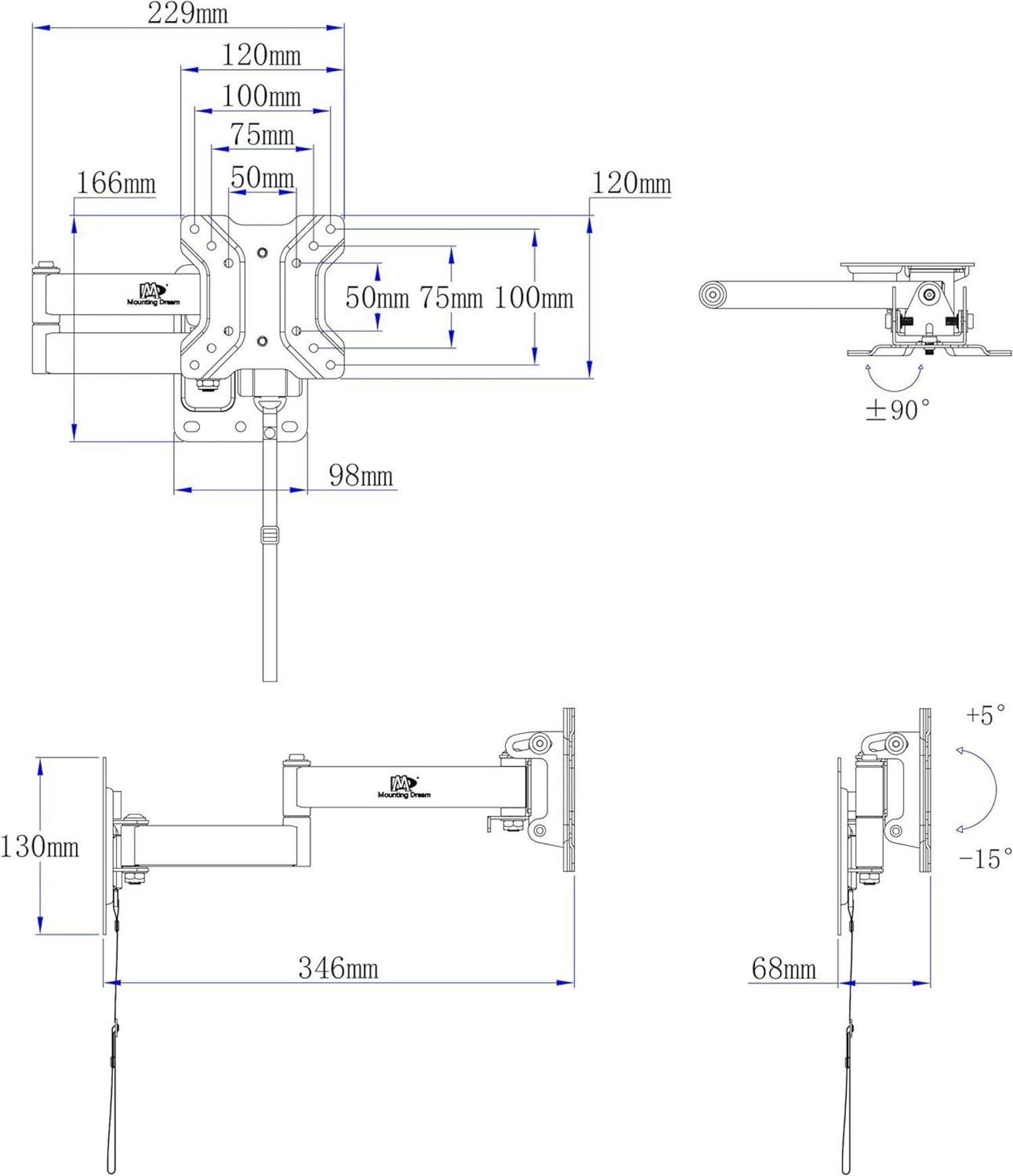 Wohnwagen TV Halterung Schwenkbar Neigbar 10-26 Zoll VESA 50x50-100x100mm bis