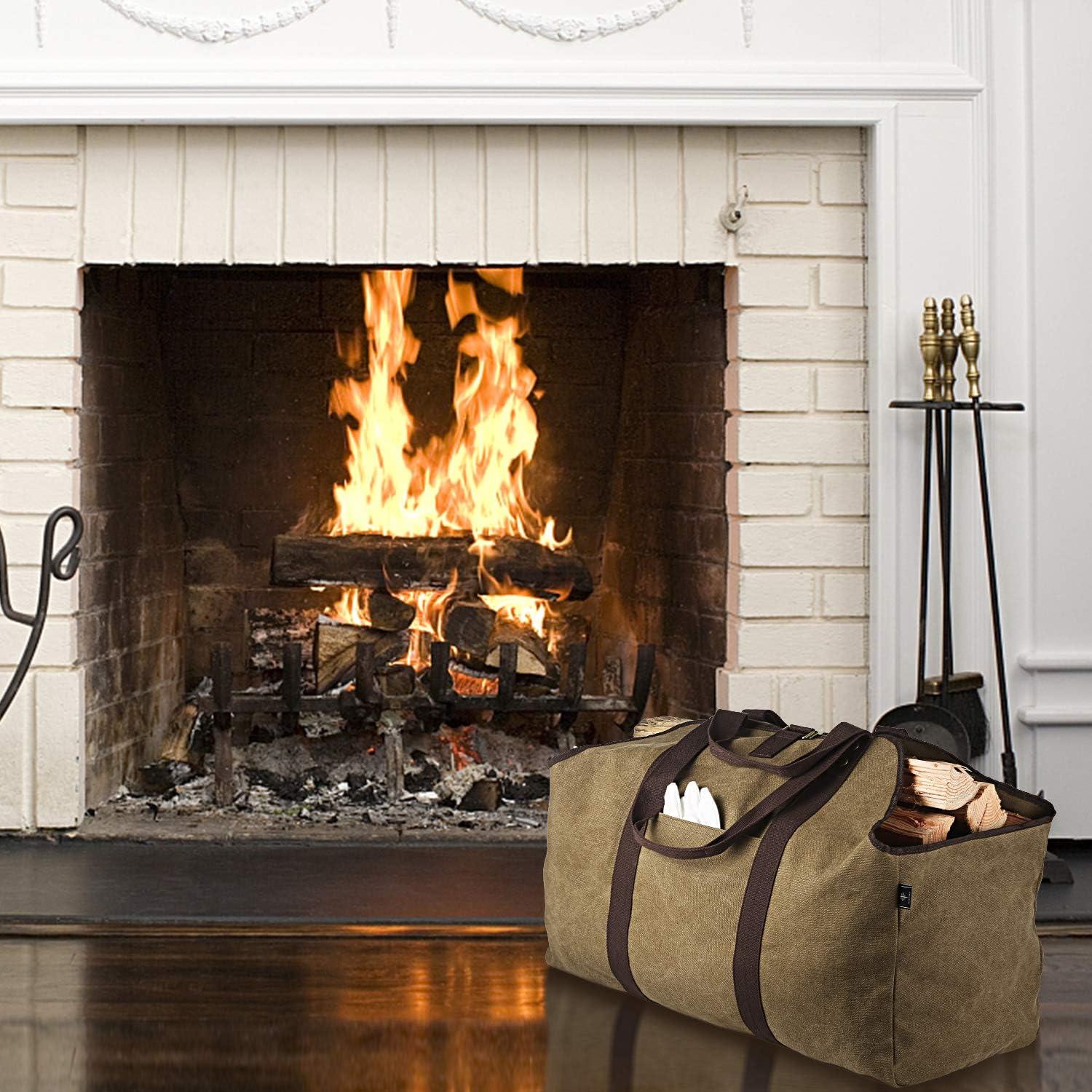 Extra Großer Kaminholzträger Brennholztasche Segeltuch 2 Griffe braun