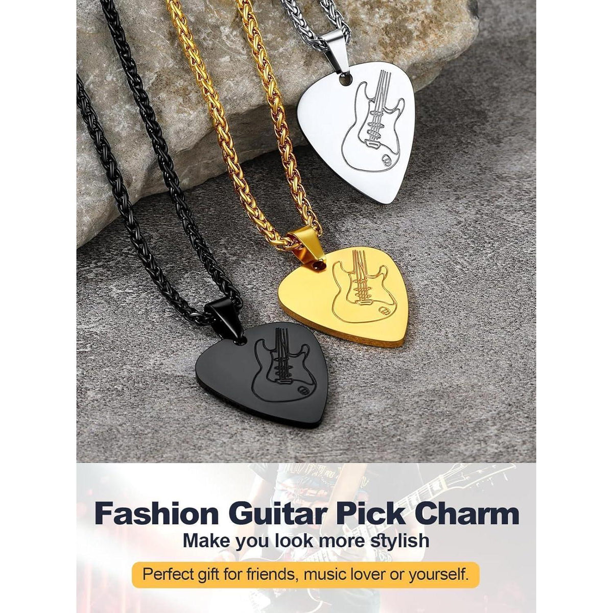 E-Gitarre Plektrum Halskette Edelstahl für Damen Herren