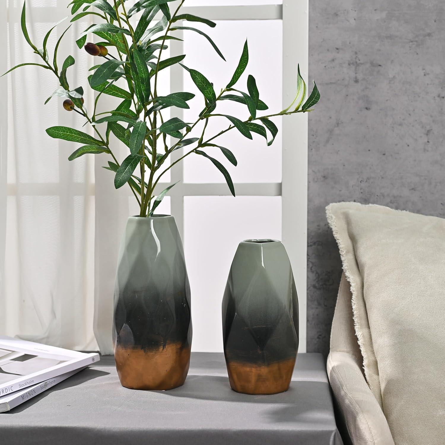 Moderne Grüne Keramikvase 23cm Höhe Ø10cm für Blumen