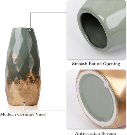 Moderne Grüne Keramikvase Unikat 23cm Höhe Deko Blumenvase Ø10cm