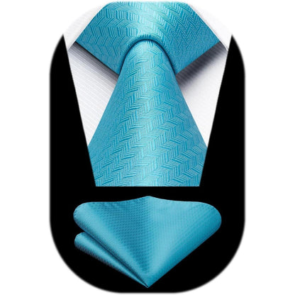 Herren Krawatte Einstecktuch Plaid Aqua Blau Hochzeit Set