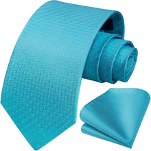 Herren Krawatte Einstecktuch Plaid Aqua Blau Hochzeit Set