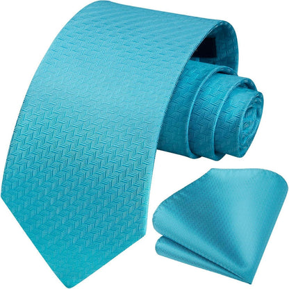 Herren Krawatte Einstecktuch Plaid Aqua Blau Hochzeit Set