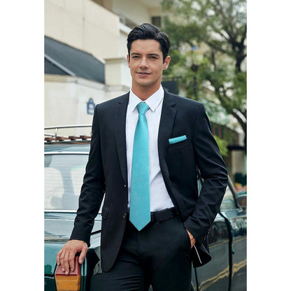 Herren Krawatte Einstecktuch Plaid Aqua Blau Hochzeit Set